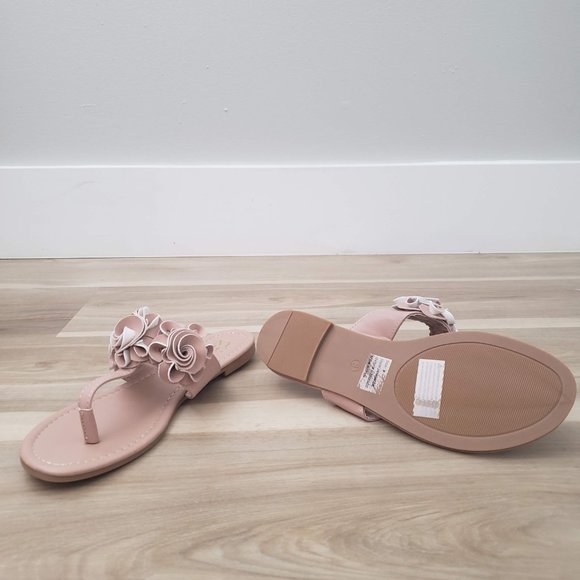New York & Company Liana Flower Design Flip-Flops Thong Sandals Nude Pink Size 8 - Picture 5 of 10